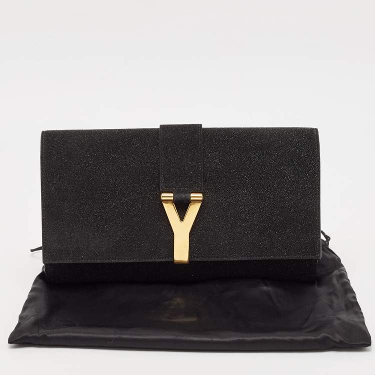 Pre Owned Saint Laurent Textured Suede Y Line Clutch