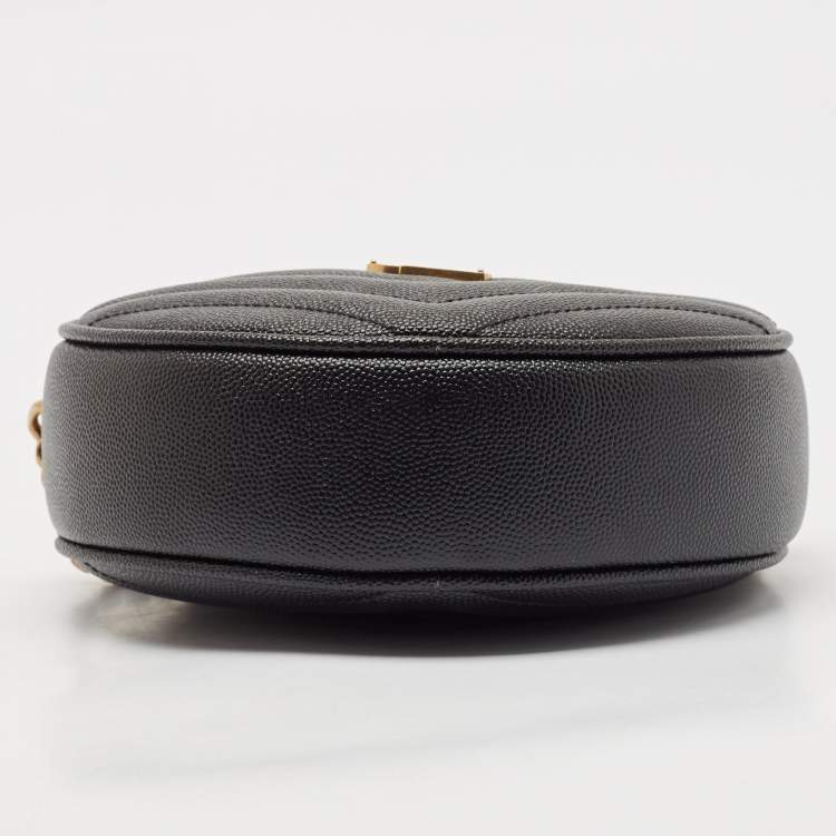 Pre Owned Saint Laurent Black Quilted Leather Monogram Round Chain Bag