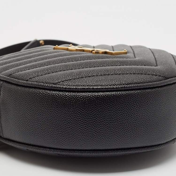 Pre Owned Saint Laurent Black Quilted Leather Monogram Round Chain Bag