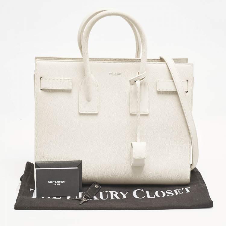 Pre Owned Saint Laurent Off White Leather Small Classic Sac De Jour Tote