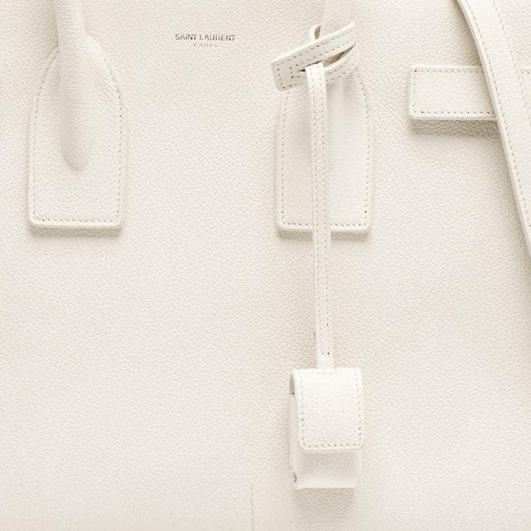 Pre Owned Saint Laurent Off White Leather Small Classic Sac De Jour Tote