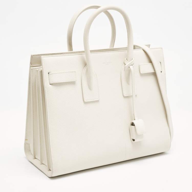 Pre Owned Saint Laurent Off White Leather Small Classic Sac De Jour Tote