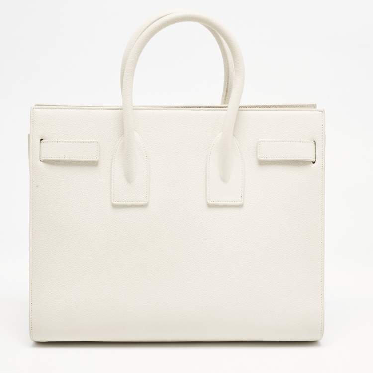 Pre Owned Saint Laurent Off White Leather Small Classic Sac De Jour Tote