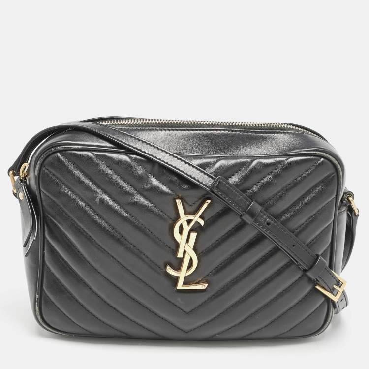 Pre Owned Saint Laurent Black Matelassé Leather Lou Camera Crossbody Bag