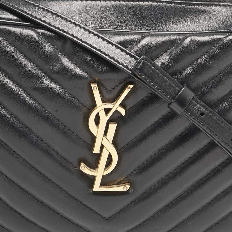 Pre Owned Saint Laurent Black Matelassé Leather Lou Camera Crossbody Bag