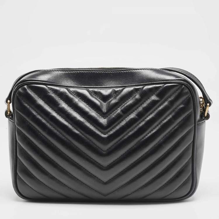 Pre Owned Saint Laurent Black Matelassé Leather Lou Camera Crossbody Bag
