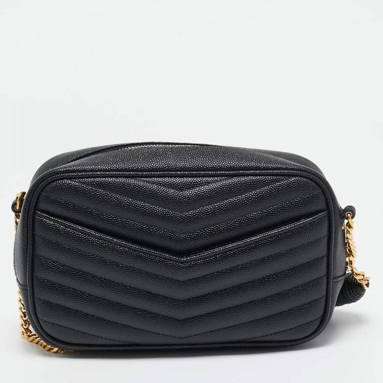 Pre Owned Saint Laurent Black Matelassé Leather Mini Lou Camera Bag
