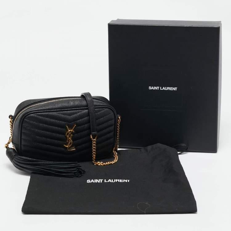 Pre Owned Saint Laurent Black Matelassé Leather Mini Lou Camera Bag