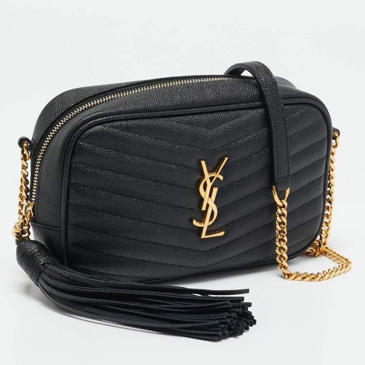 Pre Owned Saint Laurent Black Matelassé Leather Mini Lou Camera Bag