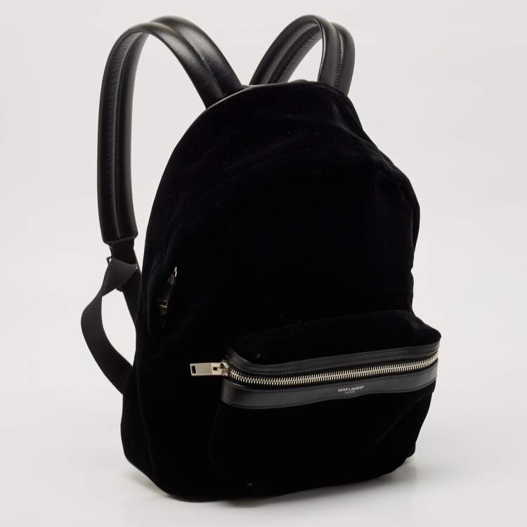 Pre Owned Saint Laurent Black Velvet Small City Backpack