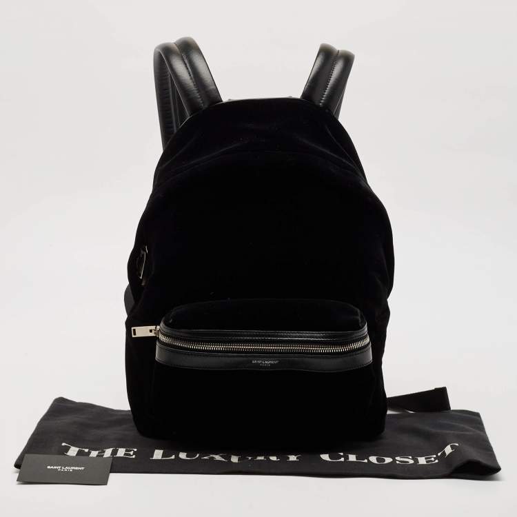 Pre Owned Saint Laurent Black Velvet Small City Backpack