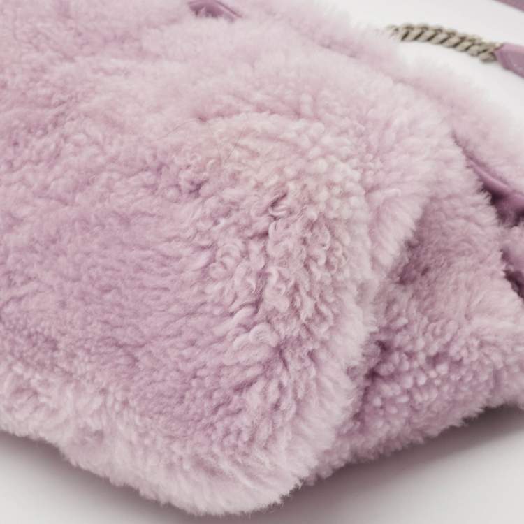 Pre Owned Saint Laurent Lilac Shearling Medium Chain Loulou Shoulder Bag