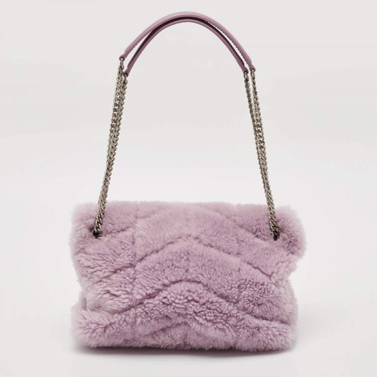 Pre Owned Saint Laurent Lilac Shearling Medium Chain Loulou Shoulder Bag