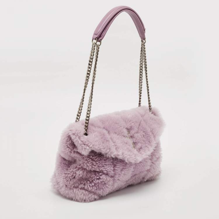 Pre Owned Saint Laurent Lilac Shearling Medium Chain Loulou Shoulder Bag