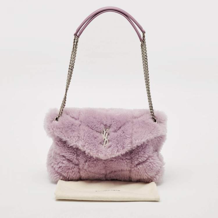 Pre Owned Saint Laurent Lilac Shearling Medium Chain Loulou Shoulder Bag