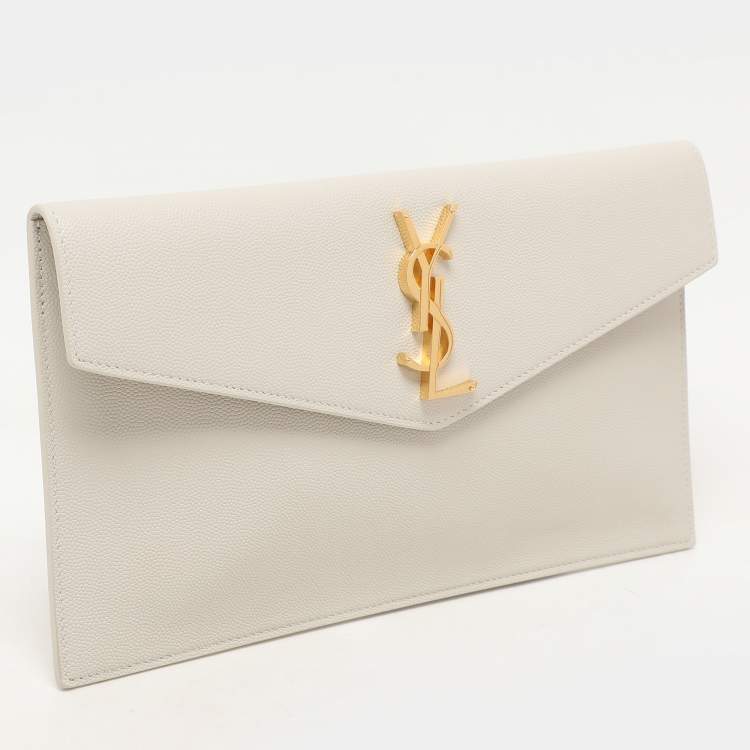 مملوكة مسبقًا Saint Laurent Paris White Leather Uptown Pouch Clutch