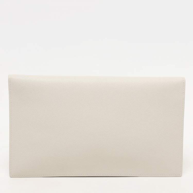 مملوكة مسبقًا Saint Laurent Paris White Leather Uptown Pouch Clutch