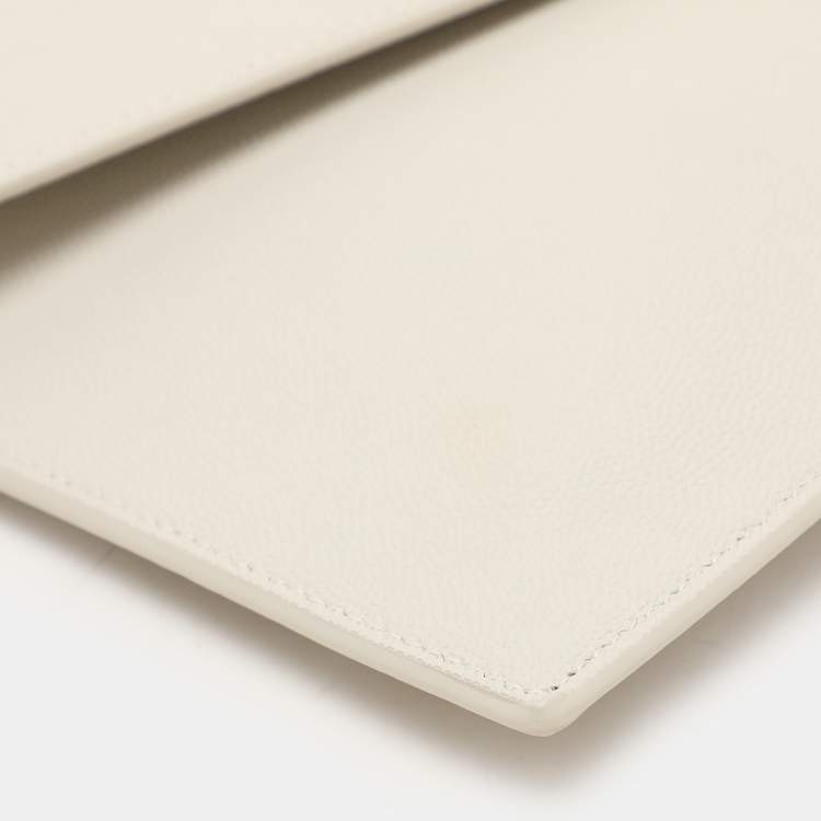 مملوكة مسبقًا Saint Laurent Paris White Leather Uptown Pouch Clutch