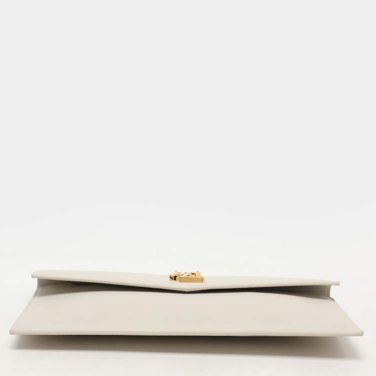 مملوكة مسبقًا Saint Laurent Paris White Leather Uptown Pouch Clutch