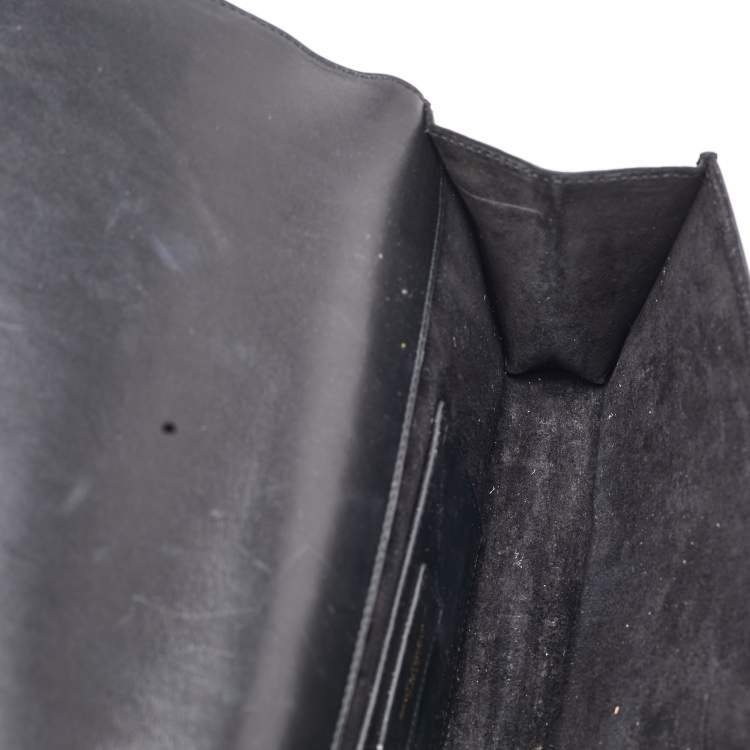 Pre Owned Saint Laurent Black Leather Cassandre Tassel Flap Clutch