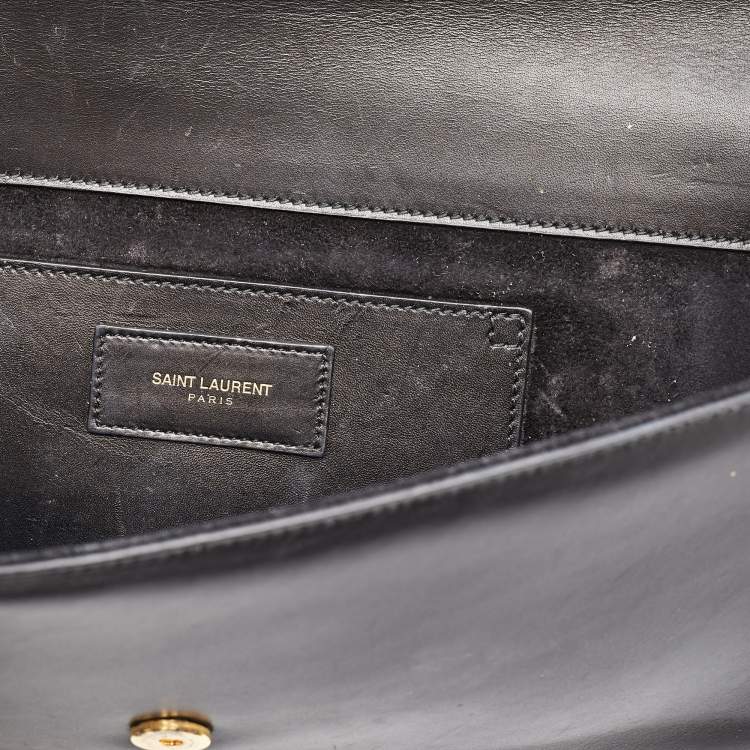 Pre Owned Saint Laurent Black Leather Cassandre Tassel Flap Clutch