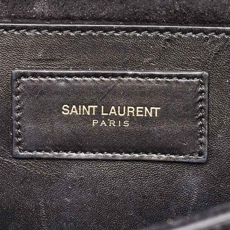 Pre Owned Saint Laurent Black Leather Cassandre Tassel Flap Clutch