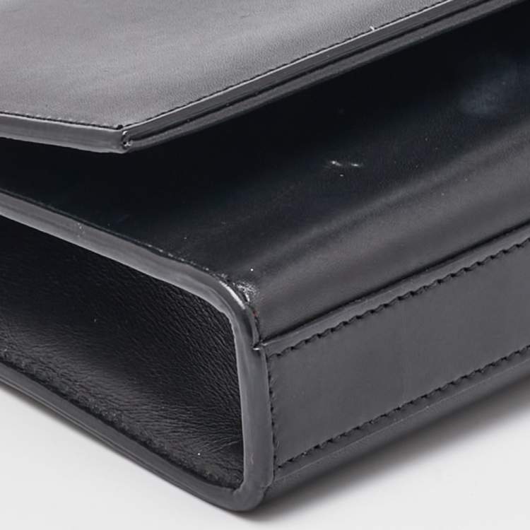 Pre Owned Saint Laurent Black Leather Cassandre Tassel Flap Clutch