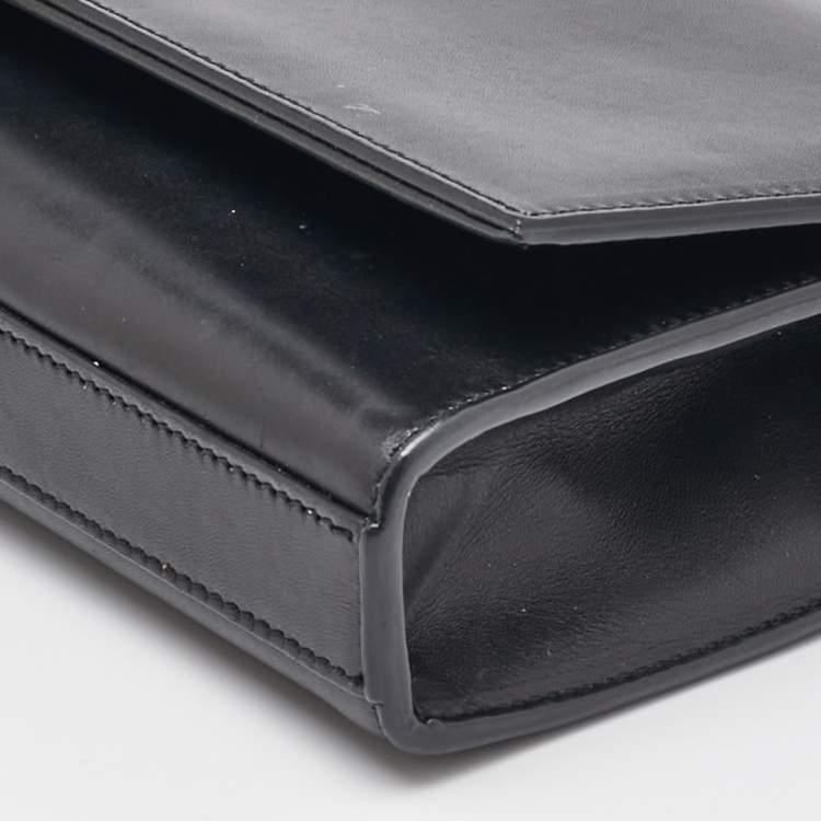 Pre Owned Saint Laurent Black Leather Cassandre Tassel Flap Clutch