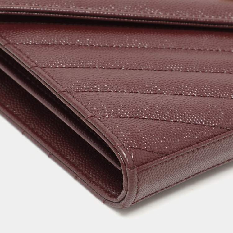 مملوكة مسبقًا Saint Laurent Burgundy Matelassé Leather Cassandre Envelope Wallet on Chain