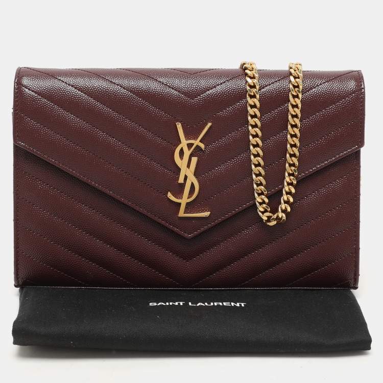 مملوكة مسبقًا Saint Laurent Burgundy Matelassé Leather Cassandre Envelope Wallet on Chain