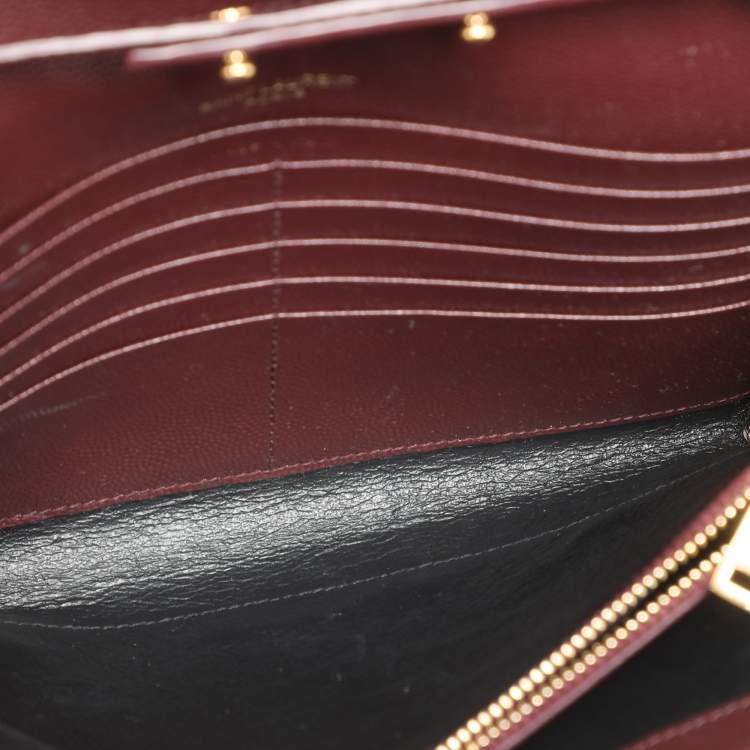 مملوكة مسبقًا Saint Laurent Burgundy Matelassé Leather Cassandre Envelope Wallet on Chain