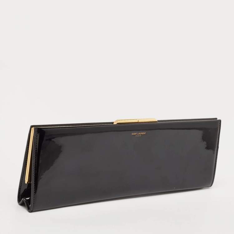 مملوكة مسبقًا Saint Laurent Black Patent Leather Midnight Frame Clutch