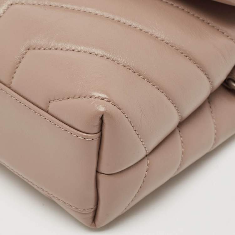 Pre Owned Saint Laurent Taupe Beige Matelasse Leather Toy Loulou Crossbody Bag