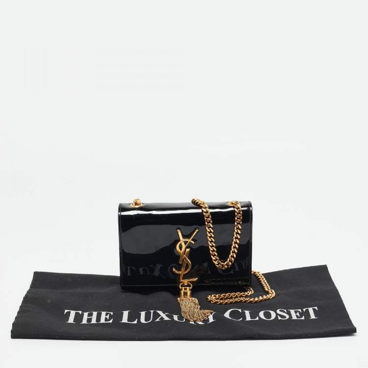 Pre Owned Saint Laurent Black Patent Leather Small Kate Tassel Crossbody Bag