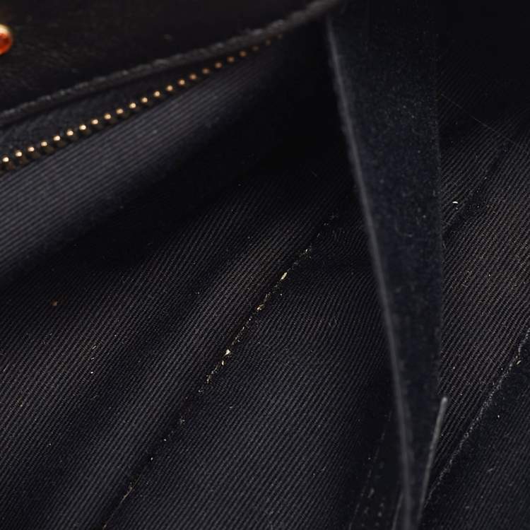 Pre Owned Saint Laurent Black Leather Crystal Embellished Monogram Belt Bag