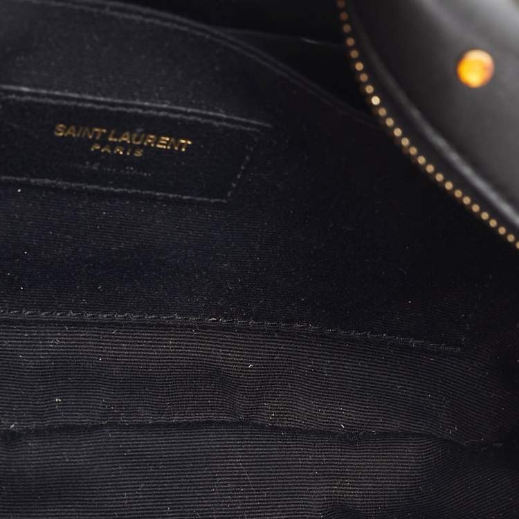 Pre Owned Saint Laurent Black Leather Crystal Embellished Monogram Belt Bag