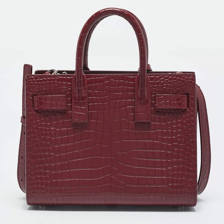 مملوكة مسبقًا Saint Laurent Red Croc Embossed Leather Nano Classic Sac De Jour Tote