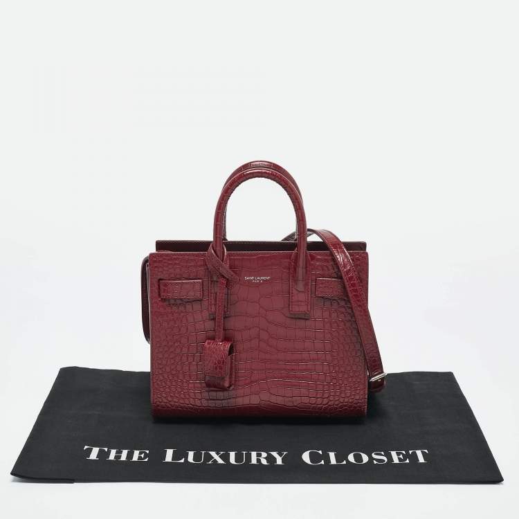 مملوكة مسبقًا Saint Laurent Red Croc Embossed Leather Nano Classic Sac De Jour Tote