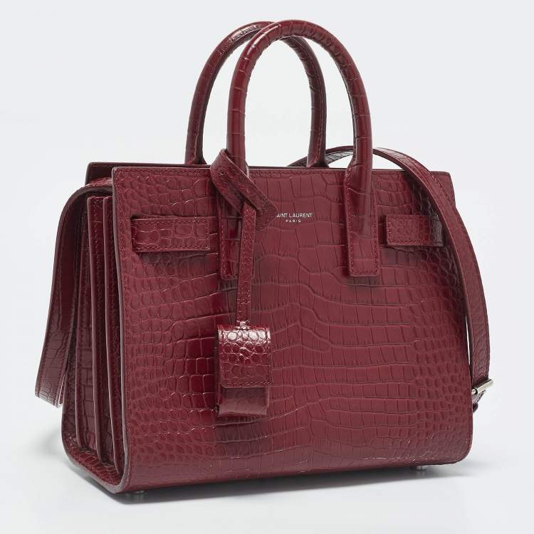 مملوكة مسبقًا Saint Laurent Red Croc Embossed Leather Nano Classic Sac De Jour Tote