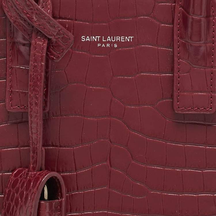 مملوكة مسبقًا Saint Laurent Red Croc Embossed Leather Nano Classic Sac De Jour Tote