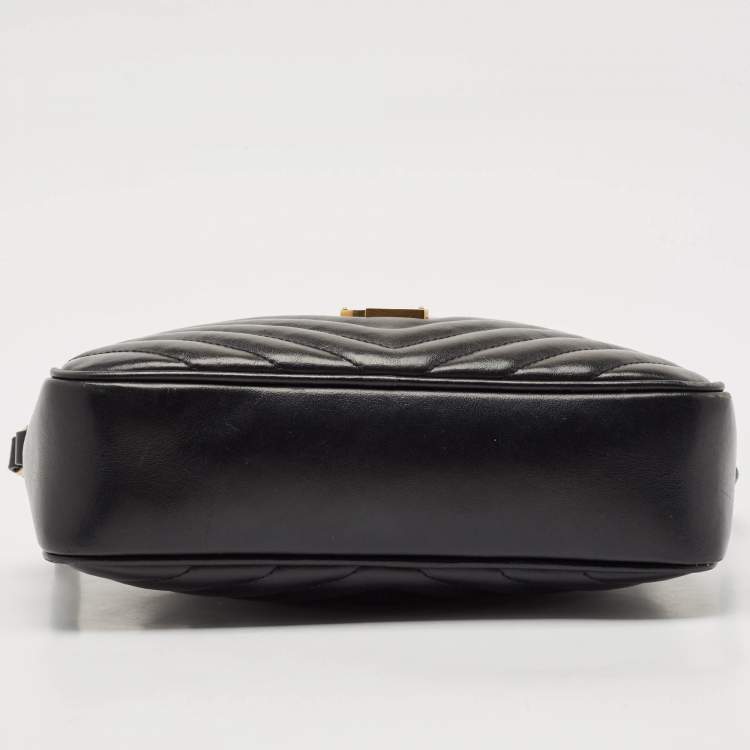 Pre Owned Saint Laurent Black Matelassé Leather Lou Camera Crossbody Bag