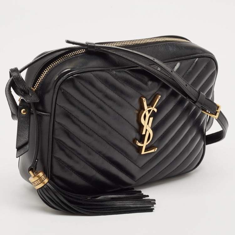 Pre Owned Saint Laurent Black Matelassé Leather Lou Camera Crossbody Bag