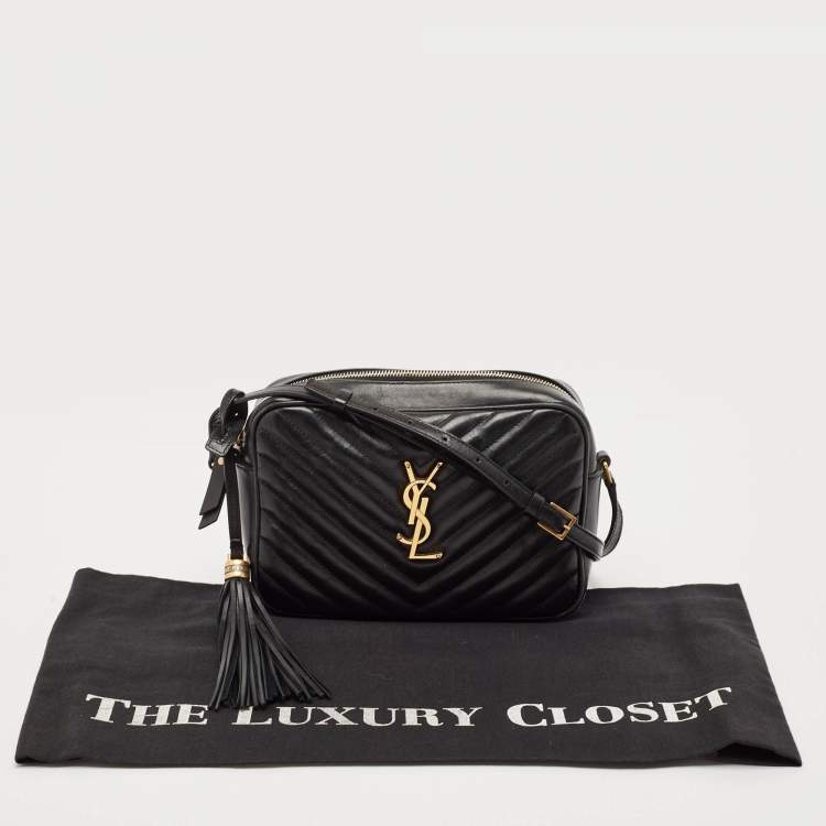 Pre Owned Saint Laurent Black Matelassé Leather Lou Camera Crossbody Bag