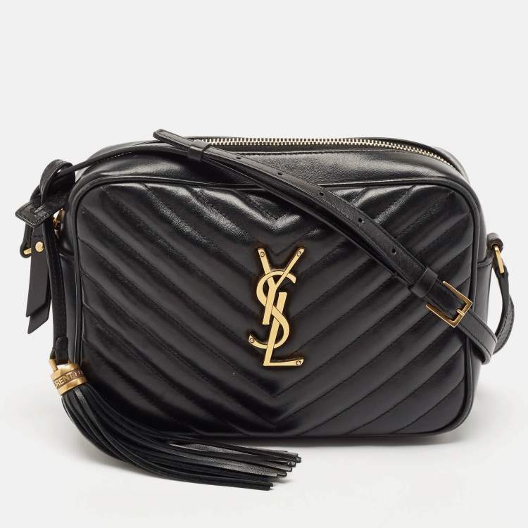 Pre Owned Saint Laurent Black Matelassé Leather Lou Camera Crossbody Bag
