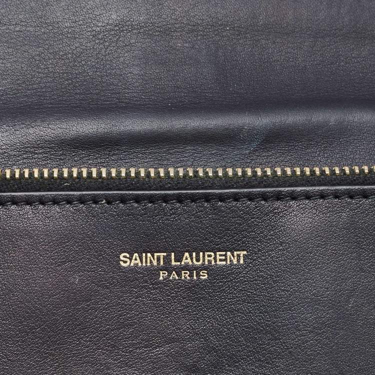Pre Owned Saint Laurent Black Leather Y-Ligne Flap Continental Wallet