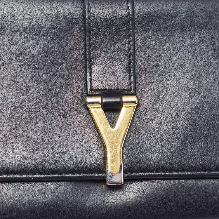 Pre Owned Saint Laurent Black Leather Y-Ligne Flap Continental Wallet