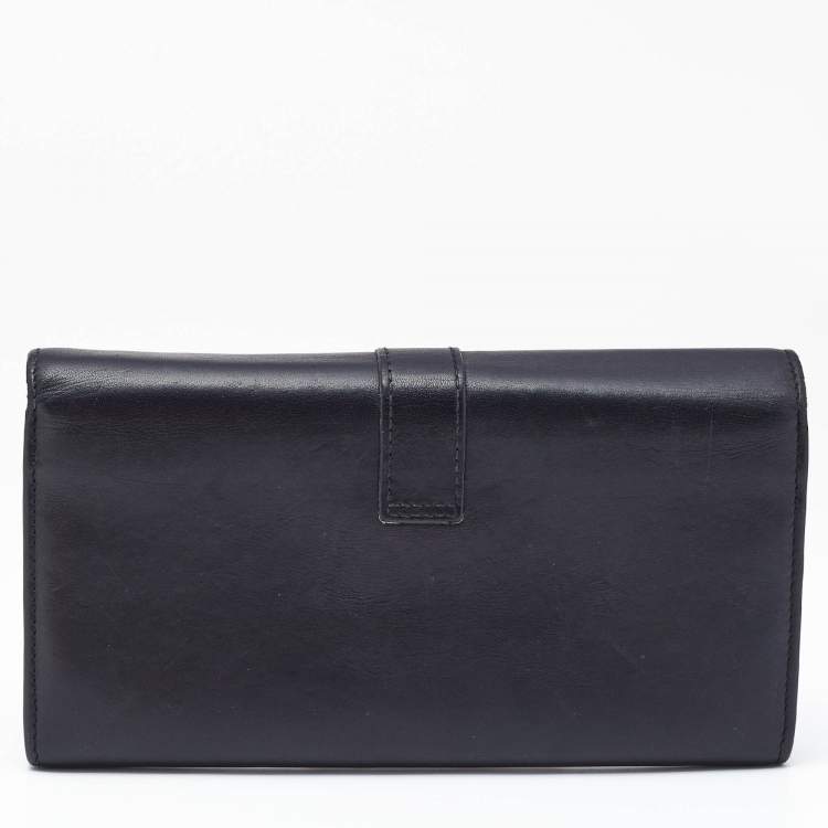 Pre Owned Saint Laurent Black Leather Y-Ligne Flap Continental Wallet