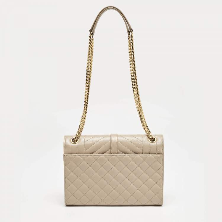 Pre Owned Saint Laurent Beige Mix Matelassé Leather Medium Envelope Chain Bag