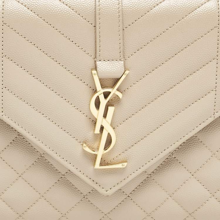 Pre Owned Saint Laurent Beige Mix Matelassé Leather Medium Envelope Chain Bag