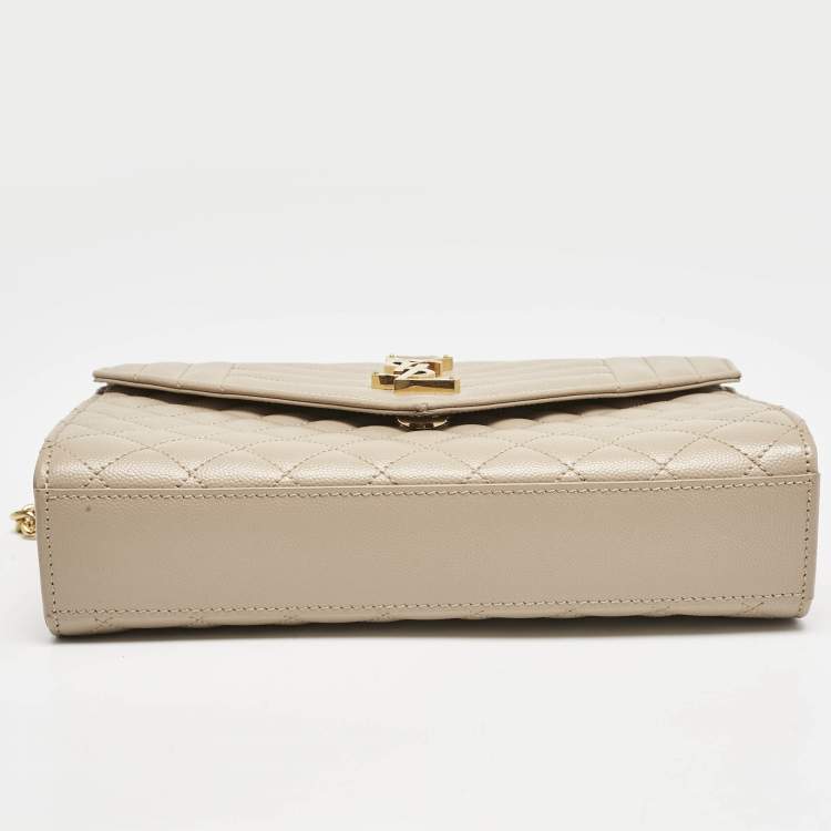 Pre Owned Saint Laurent Beige Mix Matelassé Leather Medium Envelope Chain Bag